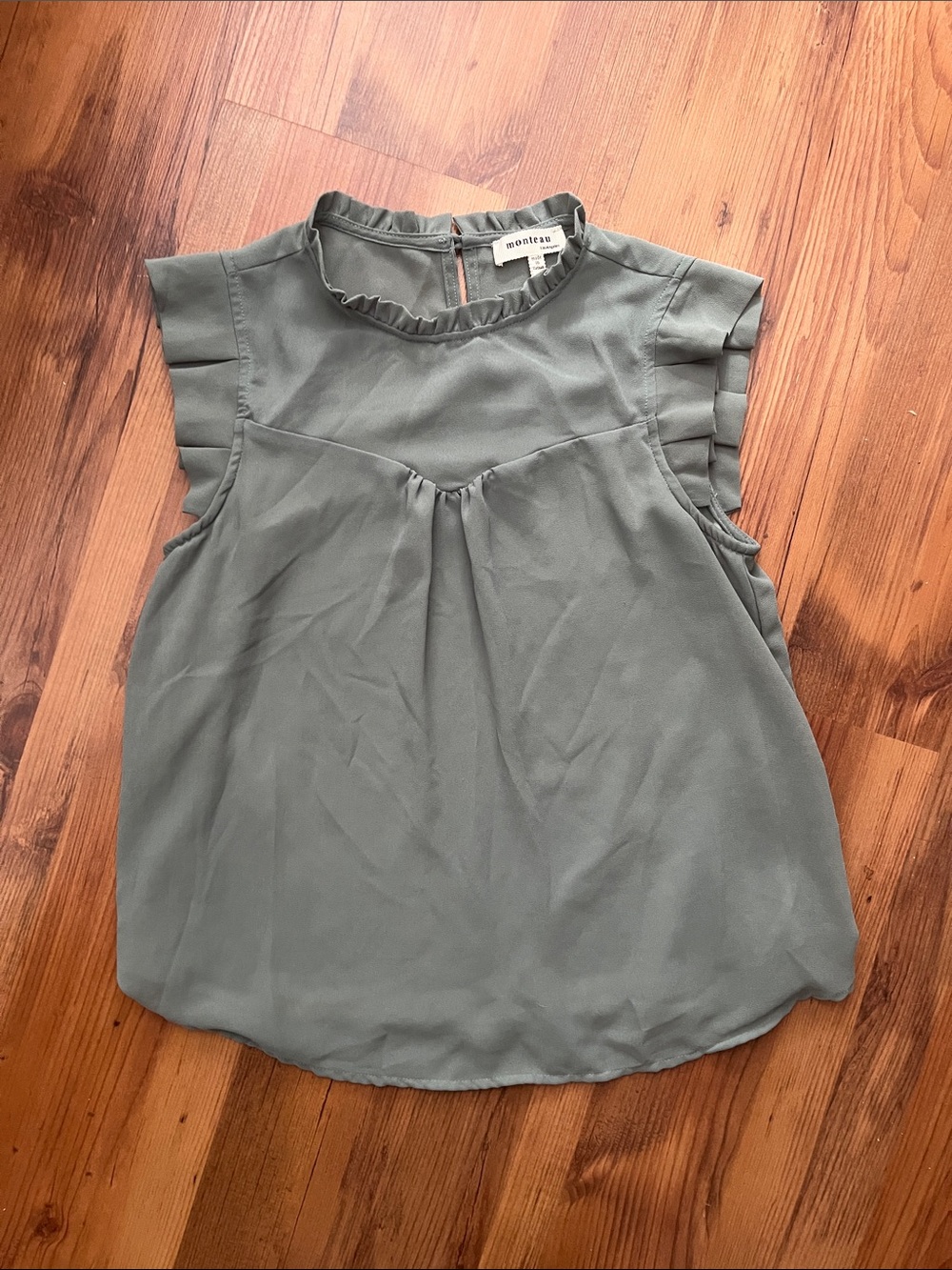 Monteau Sage Green Ruffle Neck Sleeveless Top